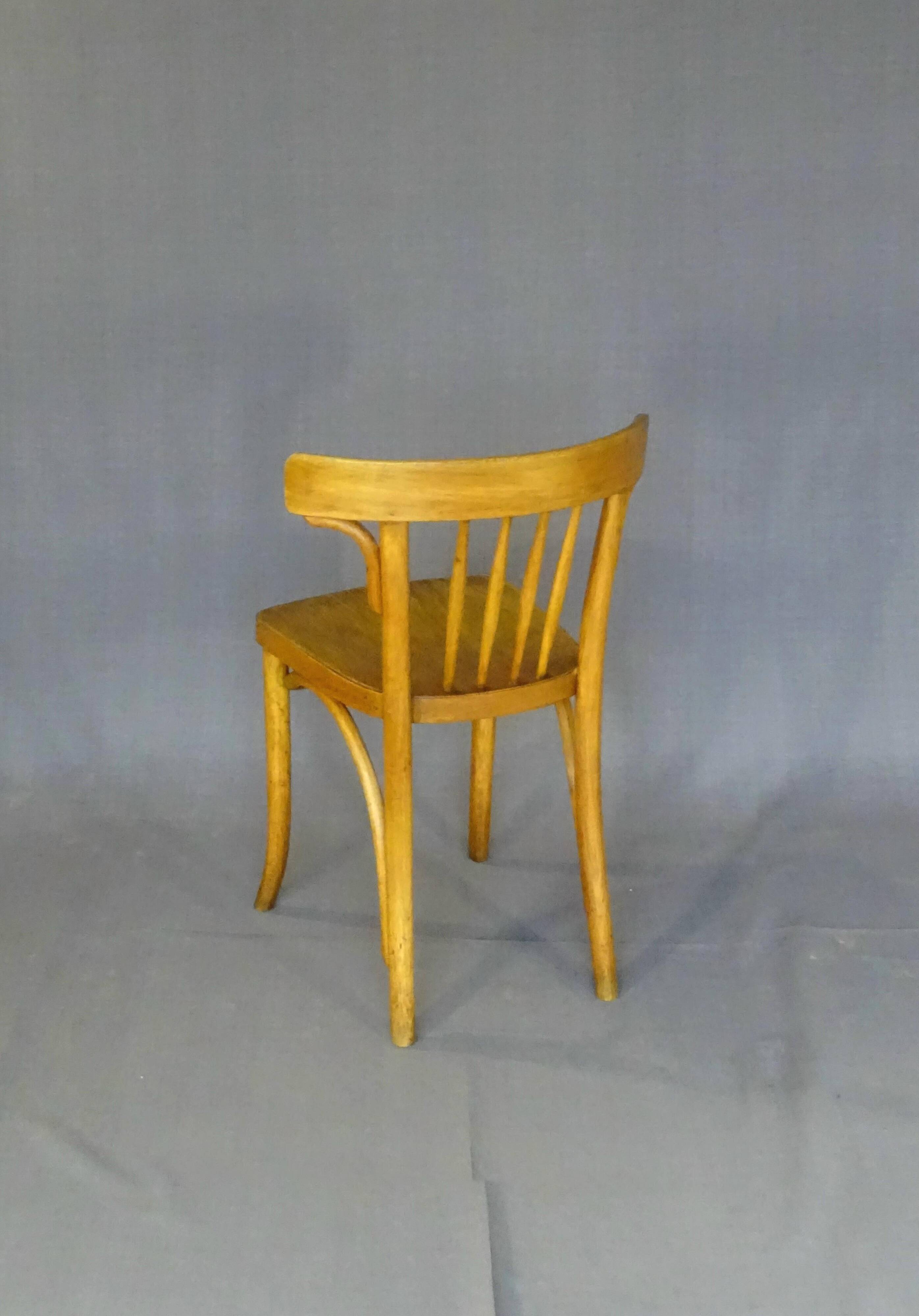 Série de 4 chaises Thonet Art déco bistrot blondes 1930