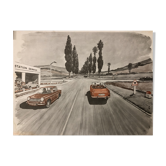 Vintage school poster of the station traffic and platform
