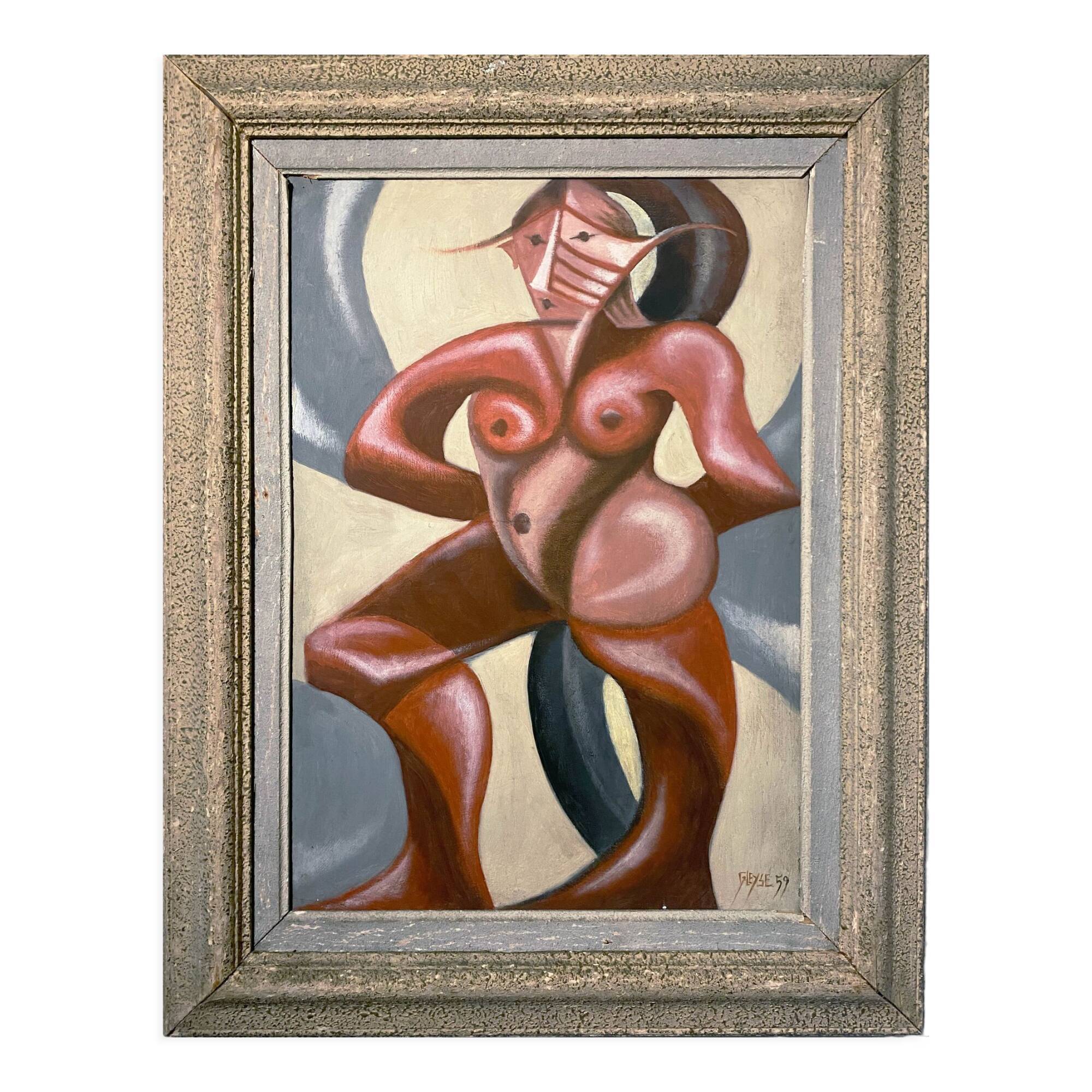 Painting "Nue Cubiste" dated 1959 HST signed Jean Gleyse (1915-1991)