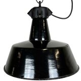 Industrial black enamel factory lamp with cast iron top, 1960s