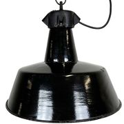 Industrial black enamel factory lamp with cast iron top, 1960s