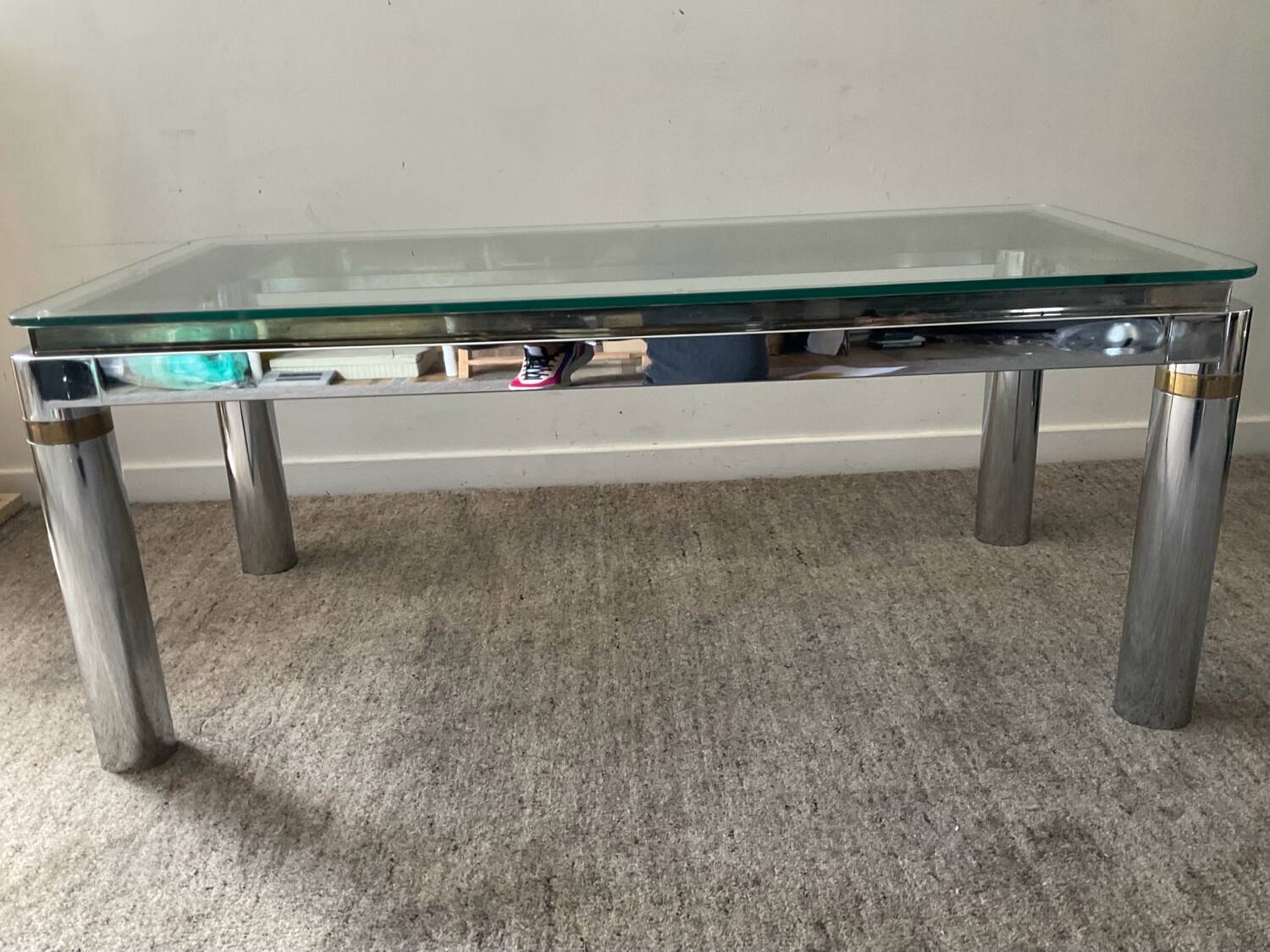 Vintage coffee table in brass and chrome metal from the 70s