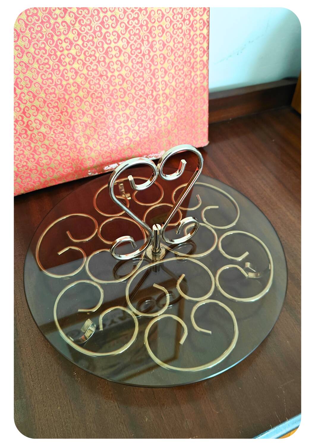 Orfèvrerie De Chambly France vintage Smoke Glass Inox Cheese Platter