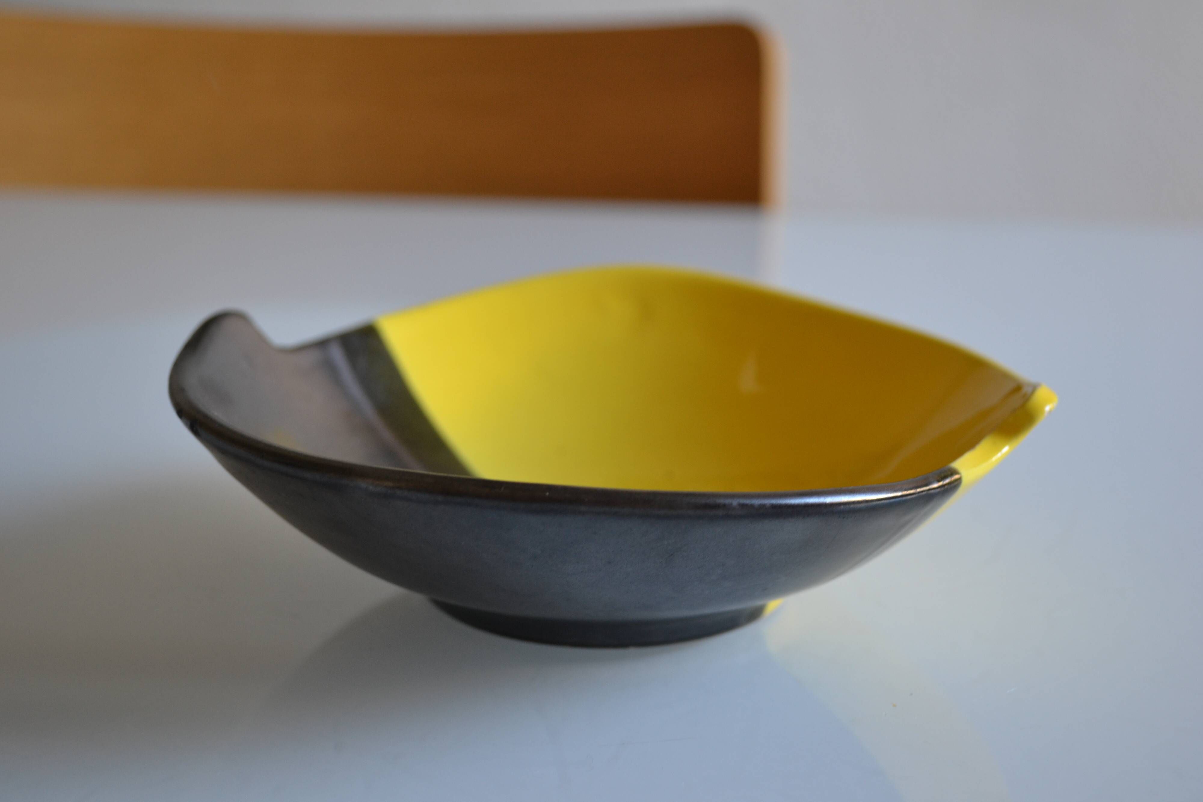 Bicolour ceramic cup in black and yellow signed Luc Vallauris 1950