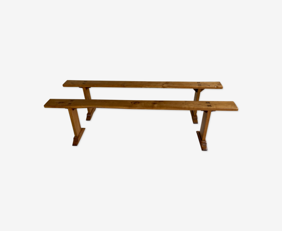 Paire de bancs anciens en merisier