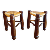 Paire de tabourets tripodes brutaliste