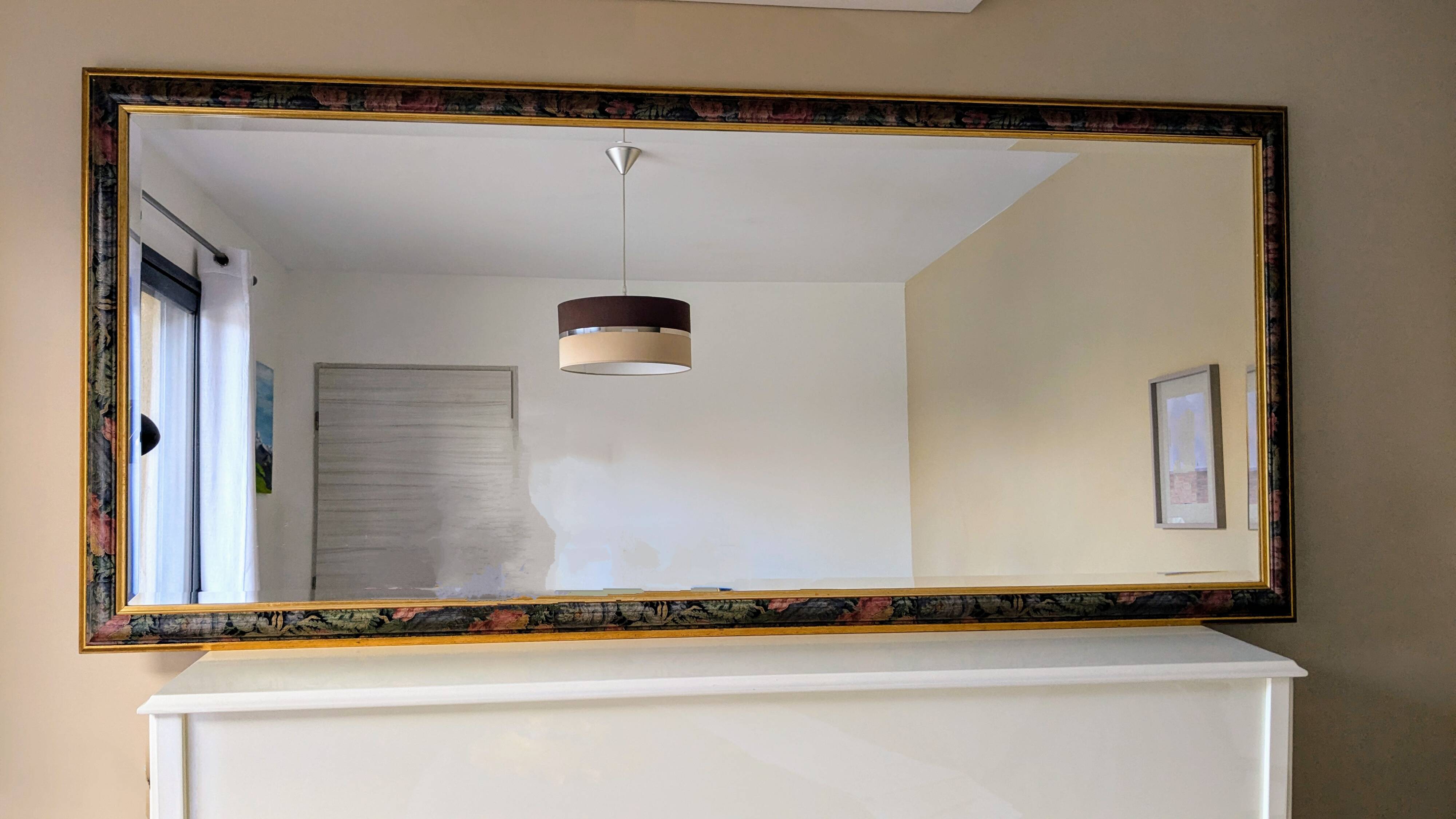 Grand miroir panoramique biseauté vintage