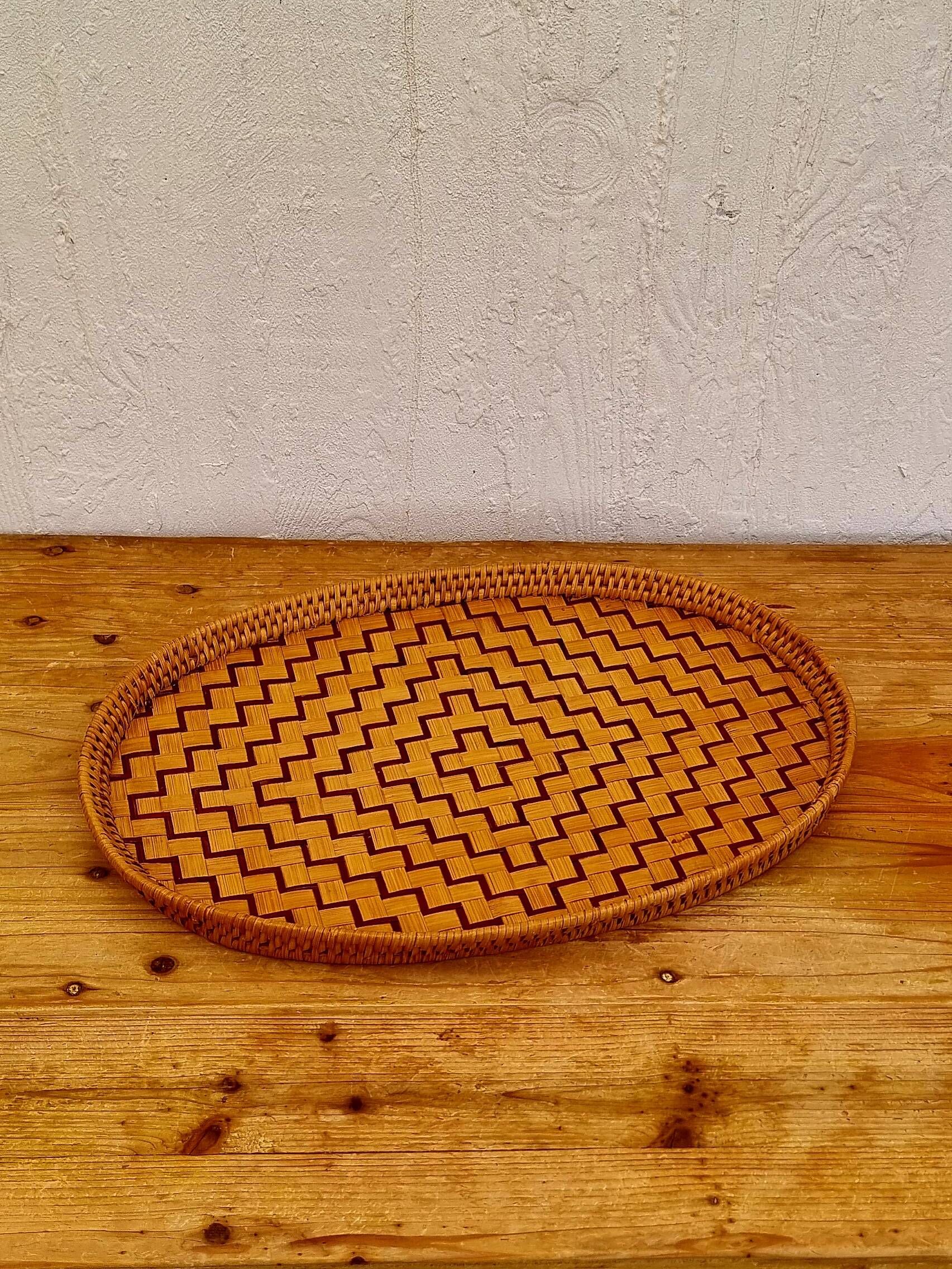 Vintage woven bamboo tray