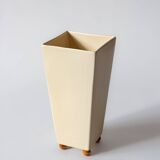 Ceramic cubic vase on wooden ball feet, Netherlands, 1990s