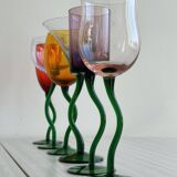 6 verres colorés pieds torsadés