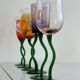 6 colored glasses with twisted feet