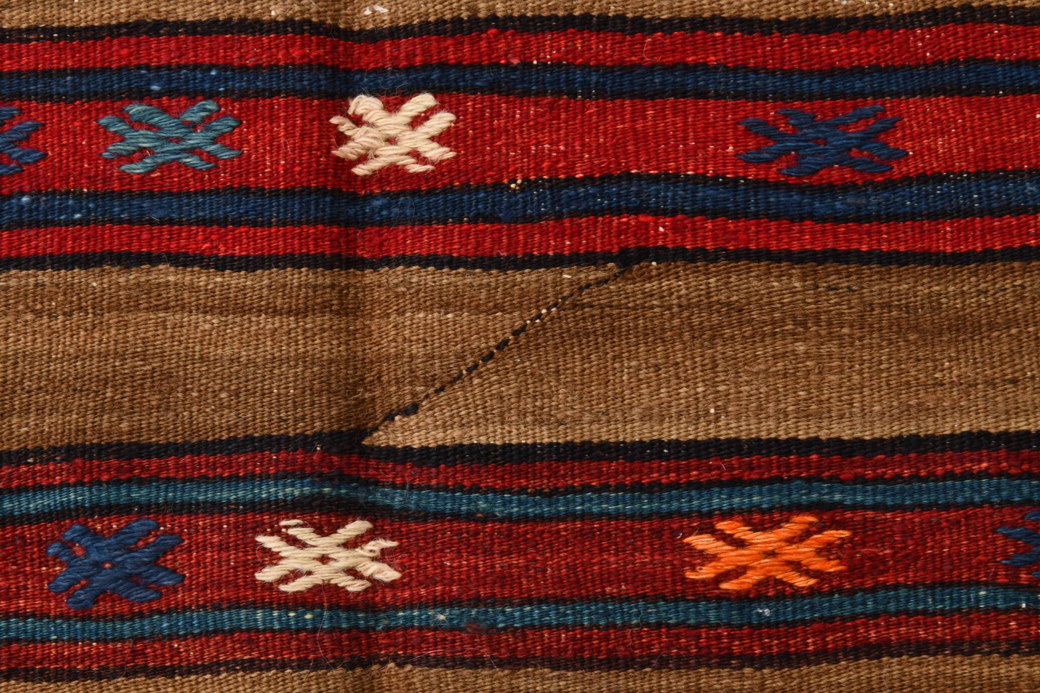 Pinstriped Pattern Red Brown Vintage Kilim Rug, 154x246Cm