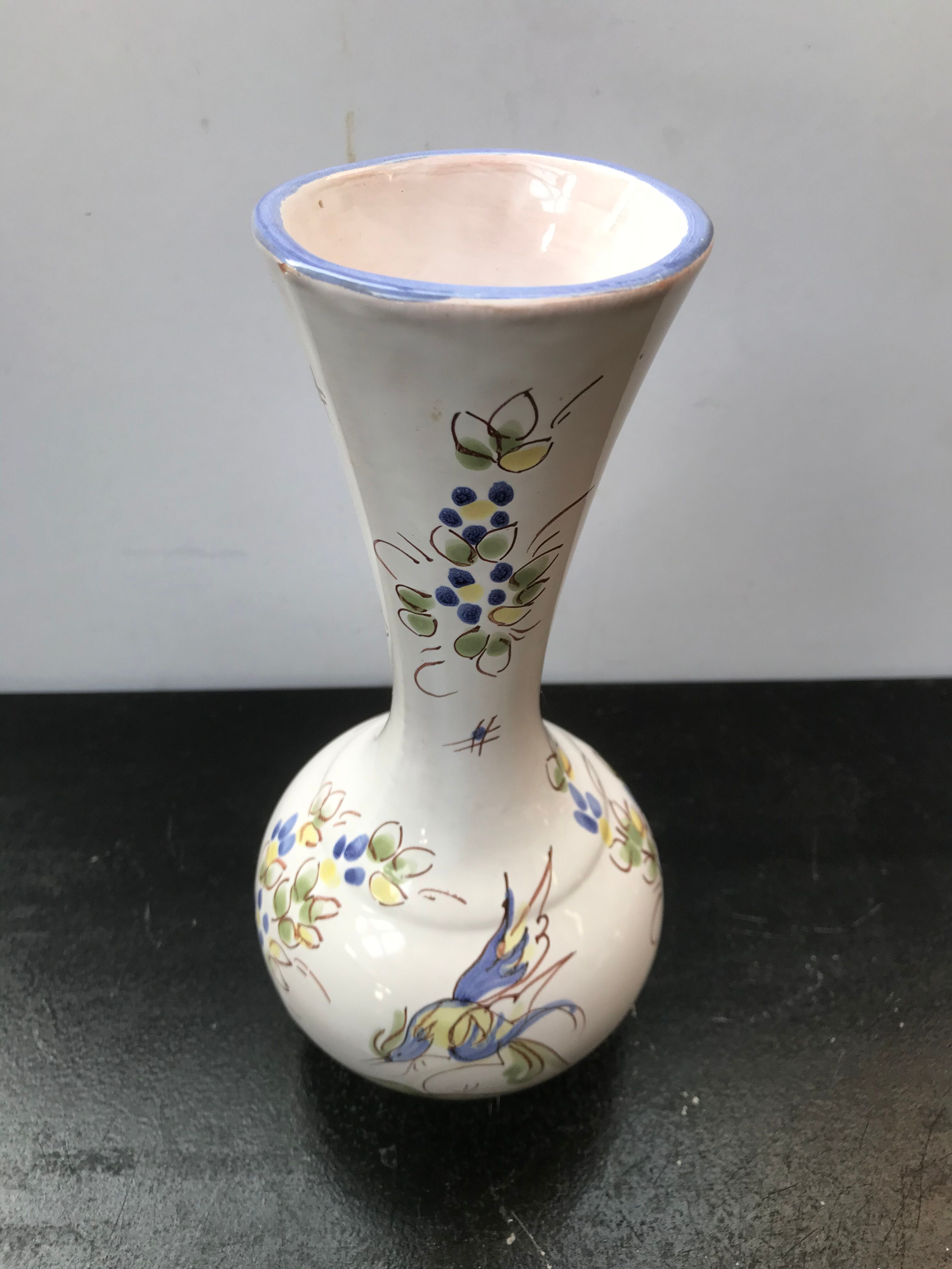 Ancient vase Moustiers ceramics white decor painted vintage