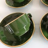 Suite of six green cups with saucers bistro /vintage style 60-70
