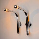 Pair of space-age tubular wall lights, chrome-plated metal, Italy, 1970