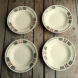 4 Soup Plates Faience from Salins Decor Green and Orange