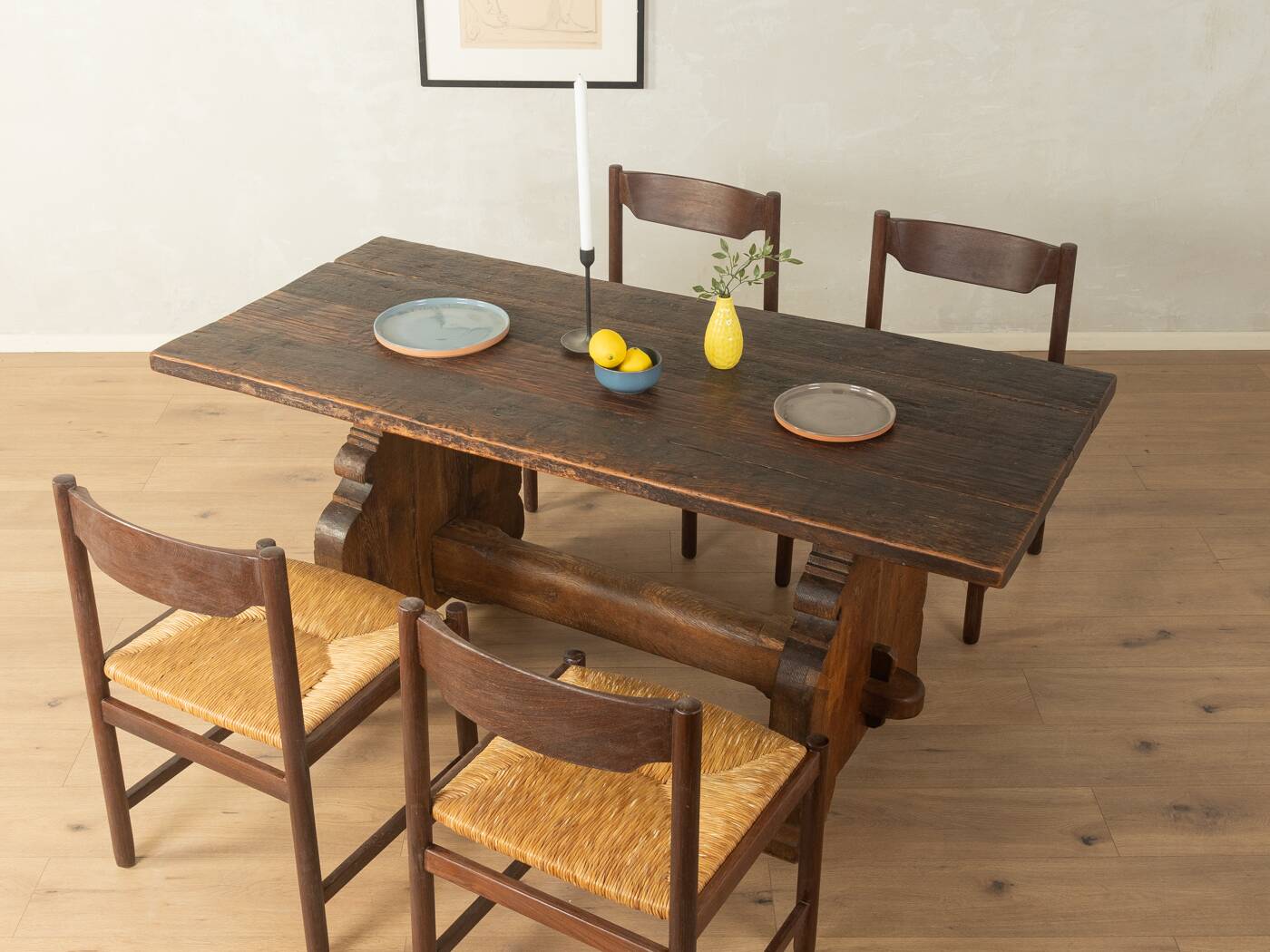 Striking brutalist solid wood table, circa 1970
