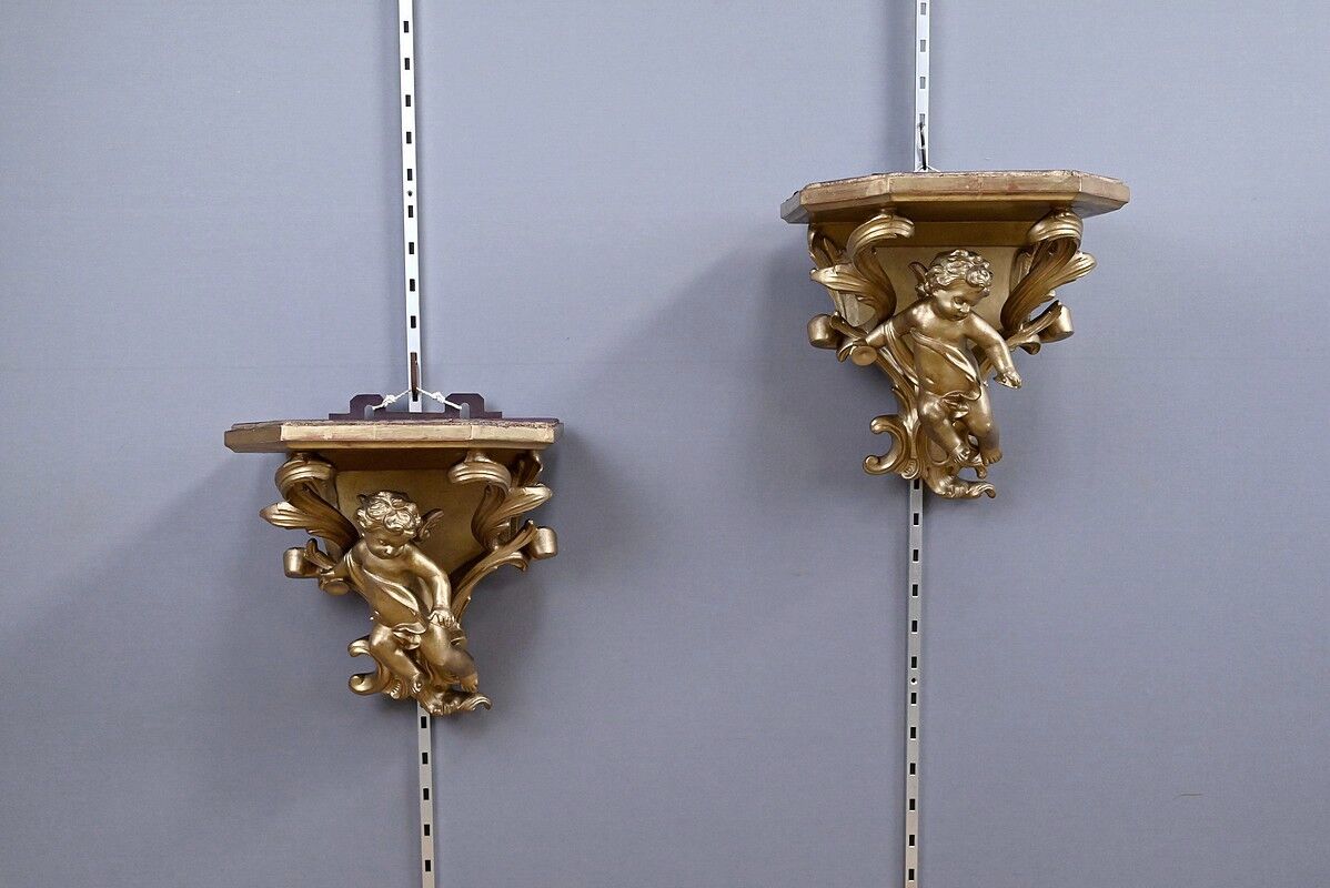 Pair of gilt wood wall consoles – late 19th century