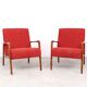 Danish vintage design wooden armchairs with coral fabric, 1950s