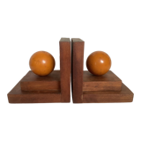 Pair of bookends wood ball yellow art deco