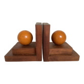 Pair of bookends wood ball yellow art deco