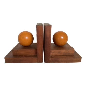 Pair of bookends wood ball yellow art deco