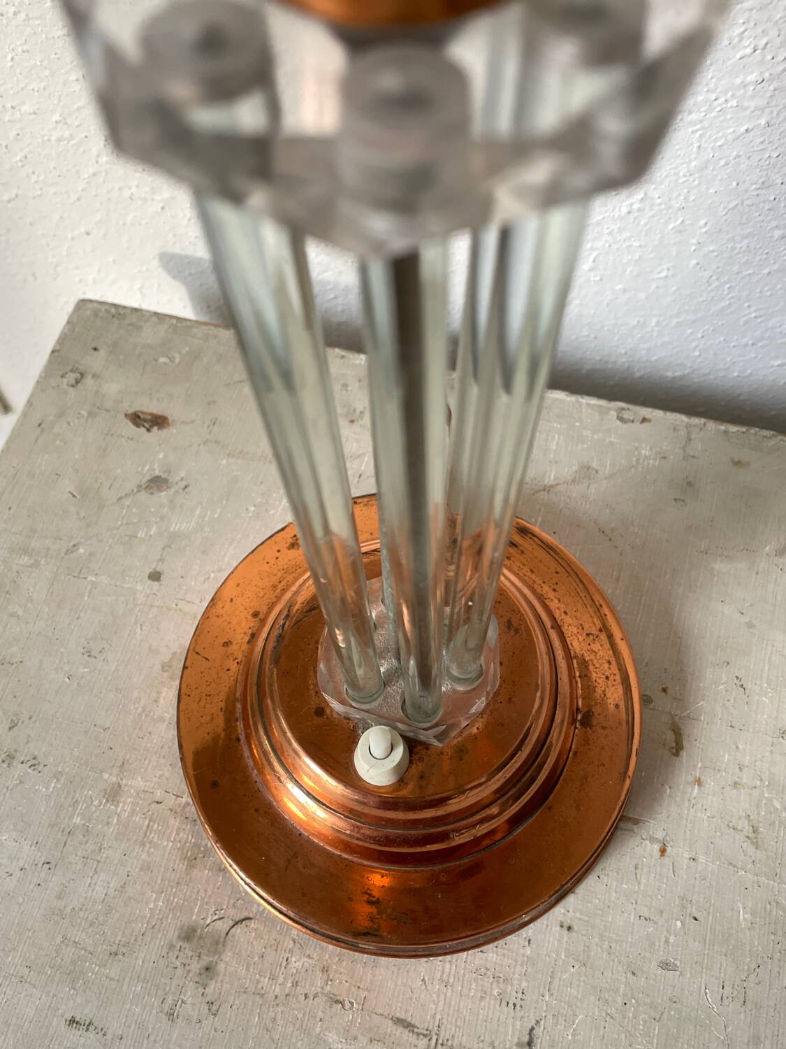 Art Deco mushroom table lamp in glass and copper