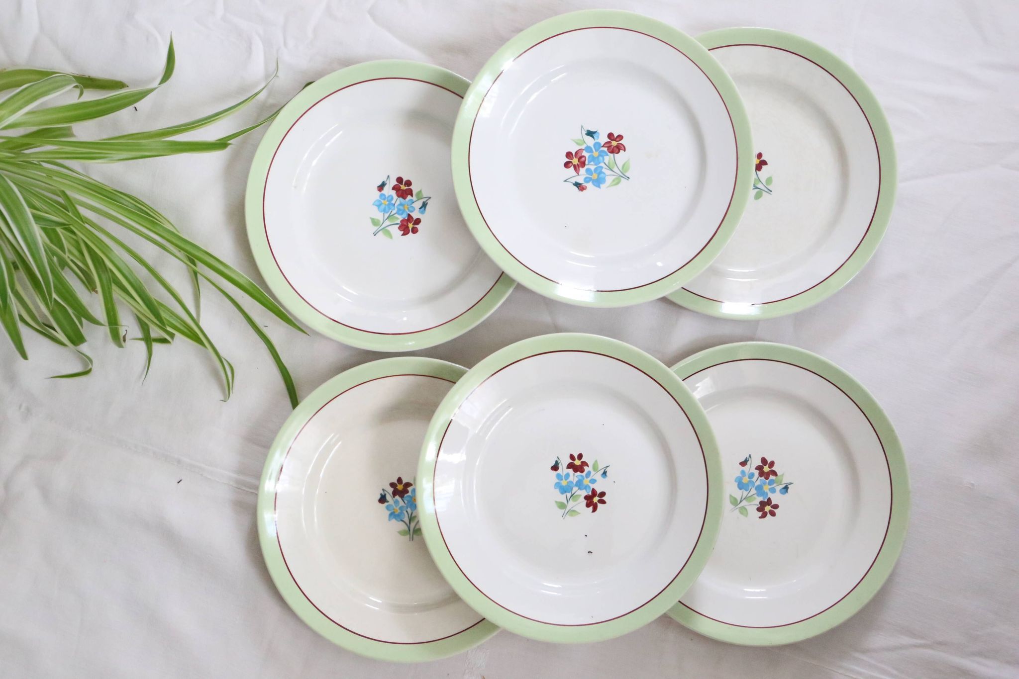 Set of 6 flat plates Moulin des Loups, Nina model, vintage French