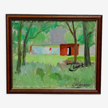 Paysage expressionniste suédois, huile sur toile, années 1970, encadré Inge Blomqvist (1923-2010)