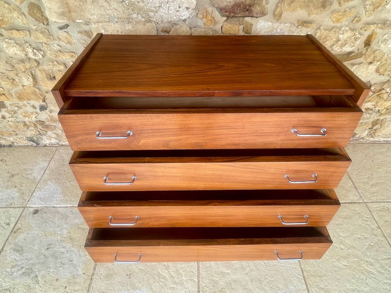Vintage walnut commode with tapered legs circa 1950s
