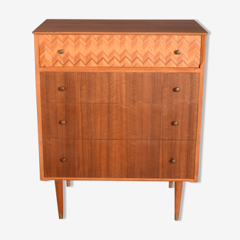 Restored 1960s retro Uniflex ash & walnut chest of drawers