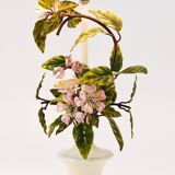 Hand-painted Toleware table lamp with wild apple blossom flowers, Salvadori, Italy, 1950s.
