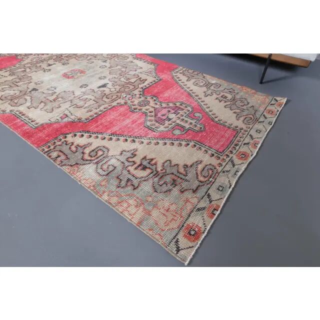 Vintage Turkish Hand-Knotted Wool Cotton Pink Runner Rug 105x228