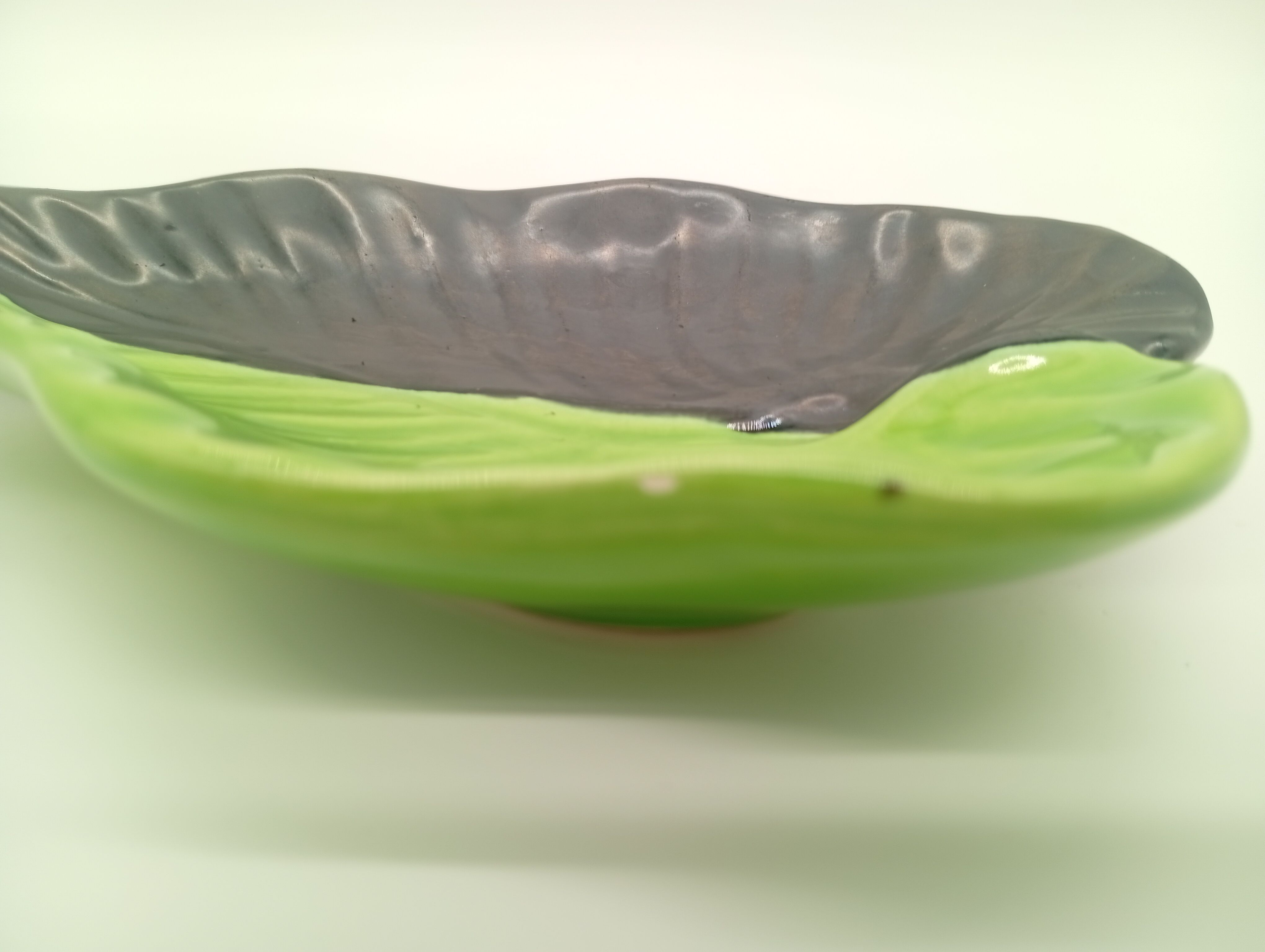 SAP Vallauris Vintage Leaf Bowl Two-Tone Ceramic Green Black 50s 60s