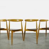 Chaises de salle à manger danoises « cœur » en hêtre et teck, FH4103, bz Hans J. Wegner pour Frity Hansen, années 1950
