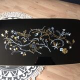 Coffee table, year 60, black with floral patterns