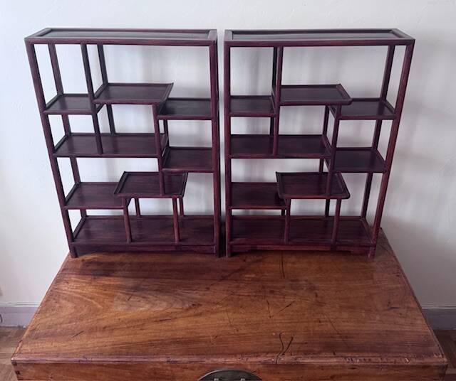 Set of 2 Asian wooden shelves