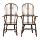 Set of two antique English highback Windsor chairs from the 18th century