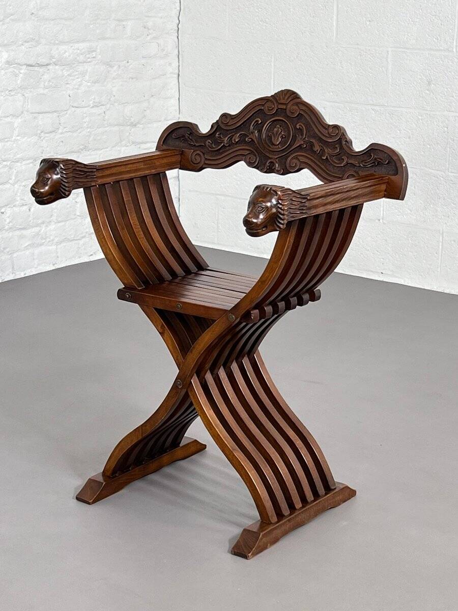 Vintage Carved Wooden Folding Chair