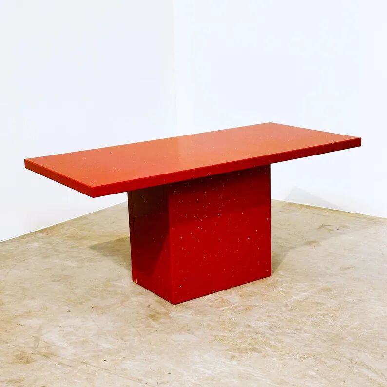 Vintage Italian Coffee Table in Red Granite with Silver Flecks, 1980s