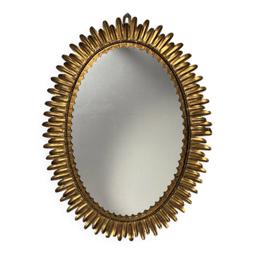 Miroir soleil en métal doré espagnol de style Hollywood Regency bohème du milieu du siècle, années 1960