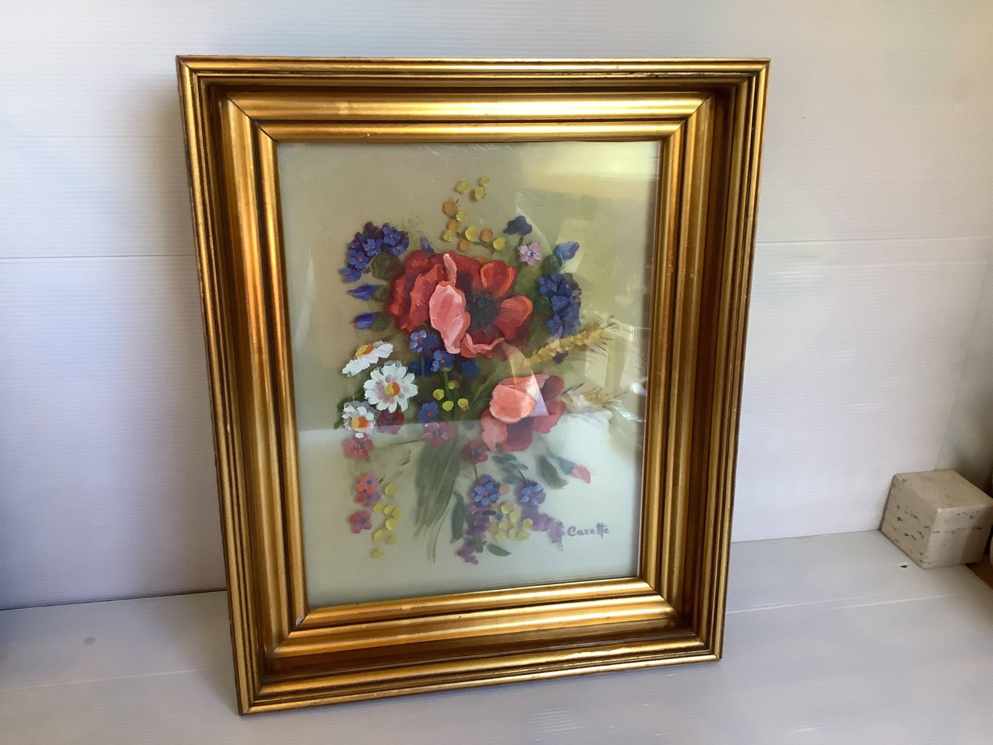 Old painting bouquet of flowers signed