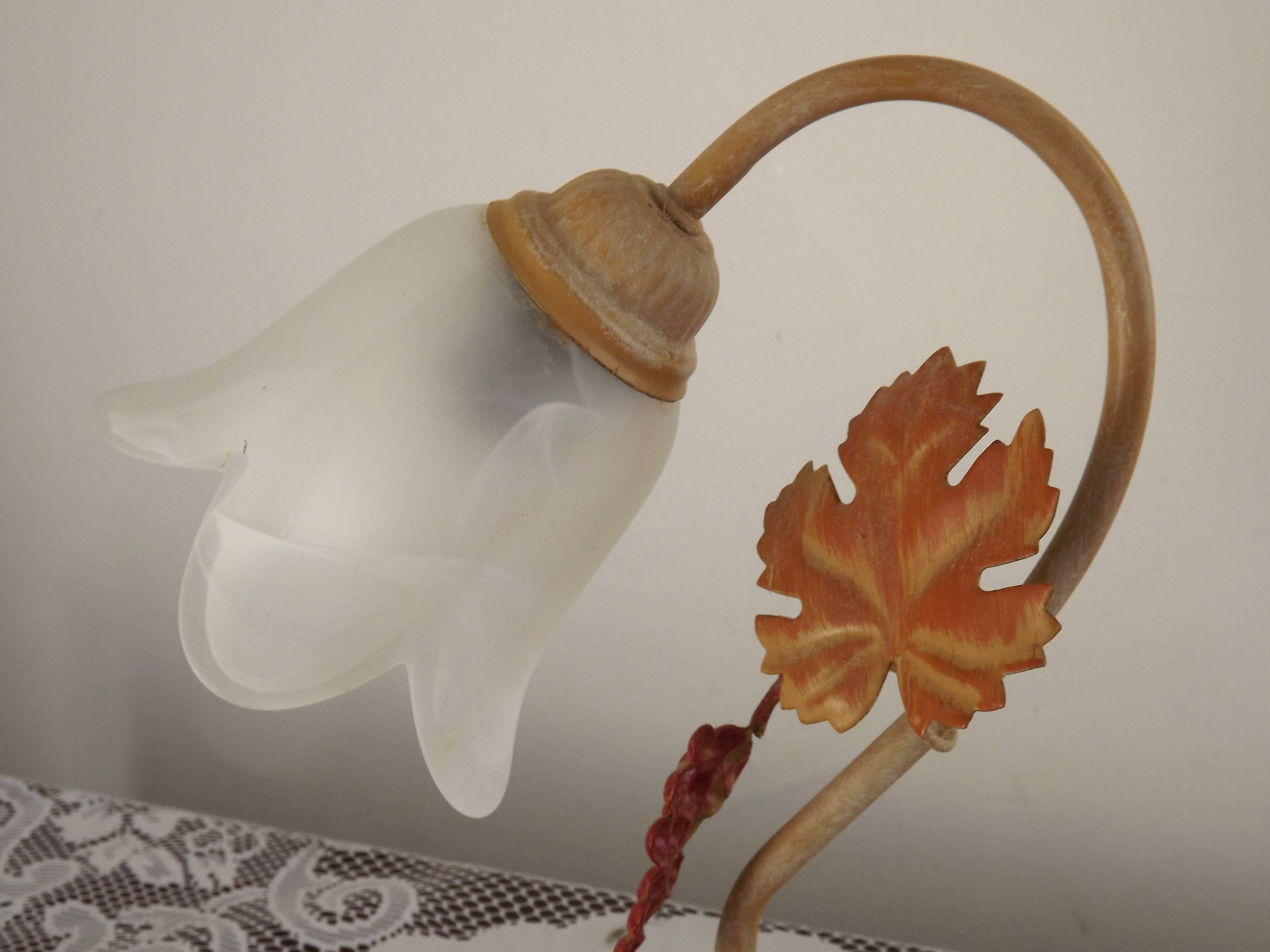 Vintage French Goose Neck Lamp - Grape Detail - Opaque Glass Shade