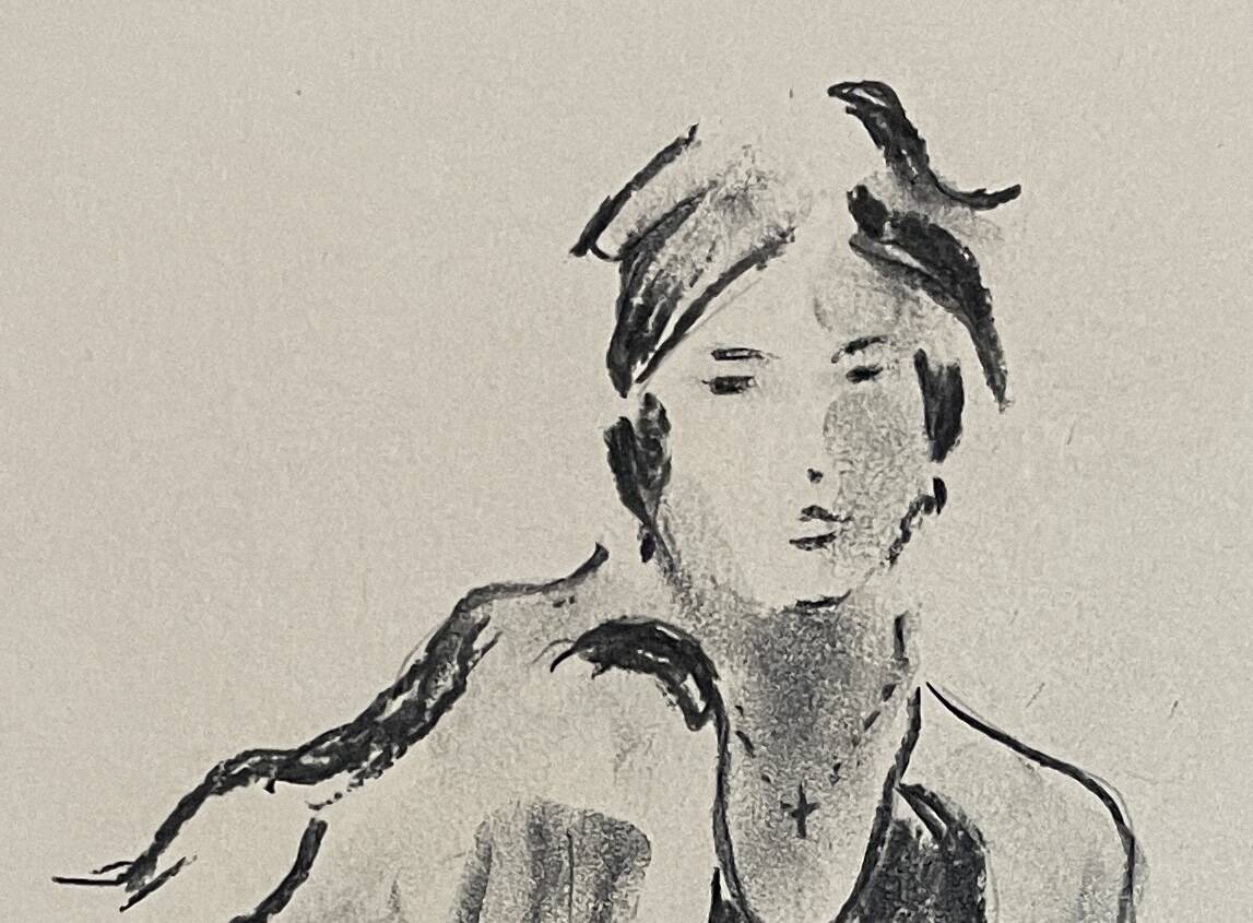 Signed charcoal drawing of a female portrait "lady"