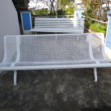 Old public wrought iron bench painted white - 50s