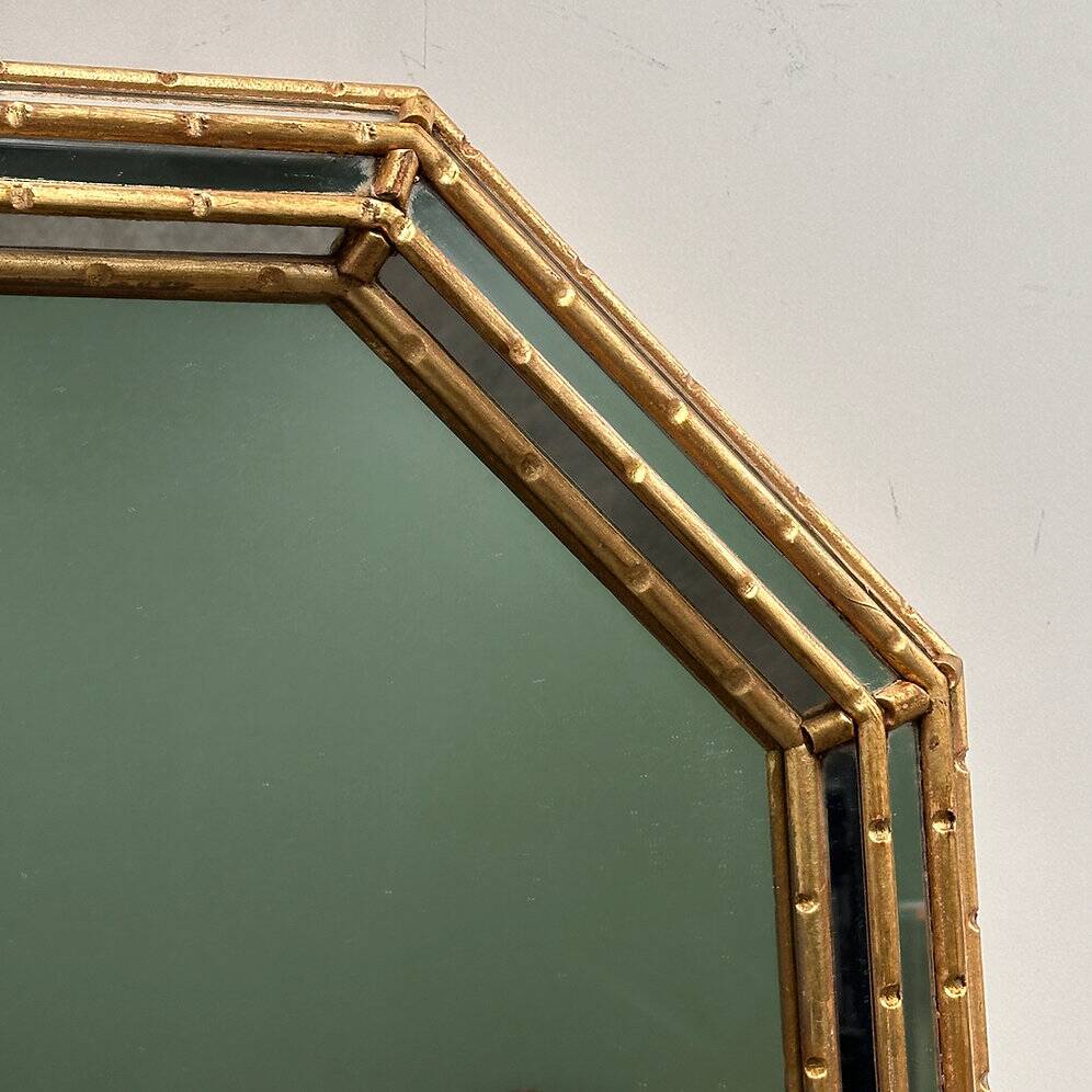 Vintage faux bamboo gilt mirror, 1980s.