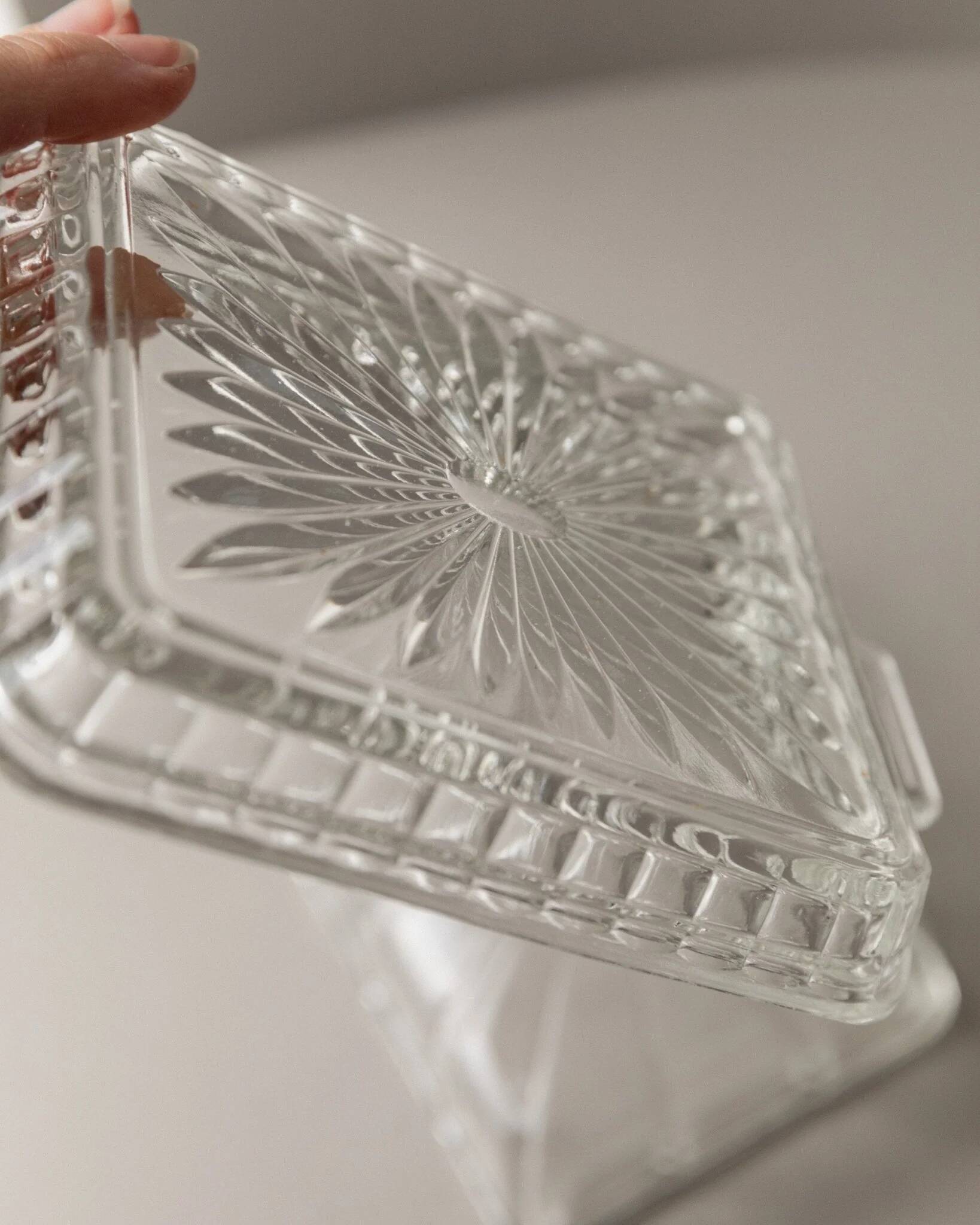 Clear glass butter dish, vintage Art Deco, 1940s Italy - timeless tableware