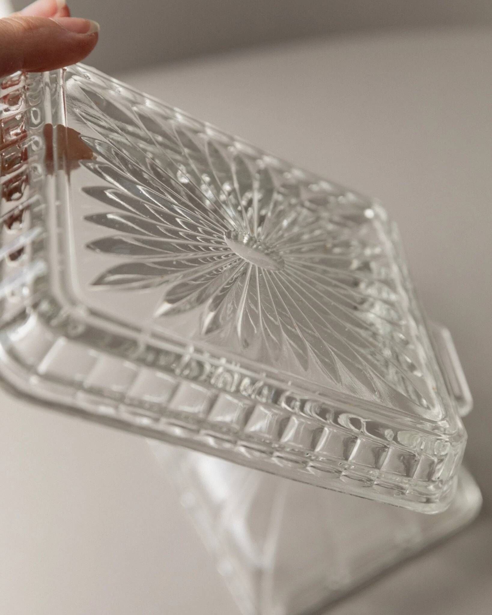Clear glass butter dish, vintage Art Deco, 1940s Italy - timeless tableware