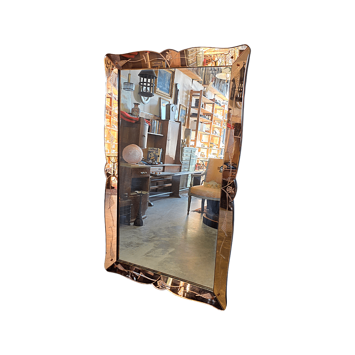 Very Large French Art Deco Venetian Style Mirror, 1930s