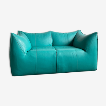 Le Bambole 2-Seater Sofa in Turquoise Leather, Mario Bellini for B&B Italia 70s